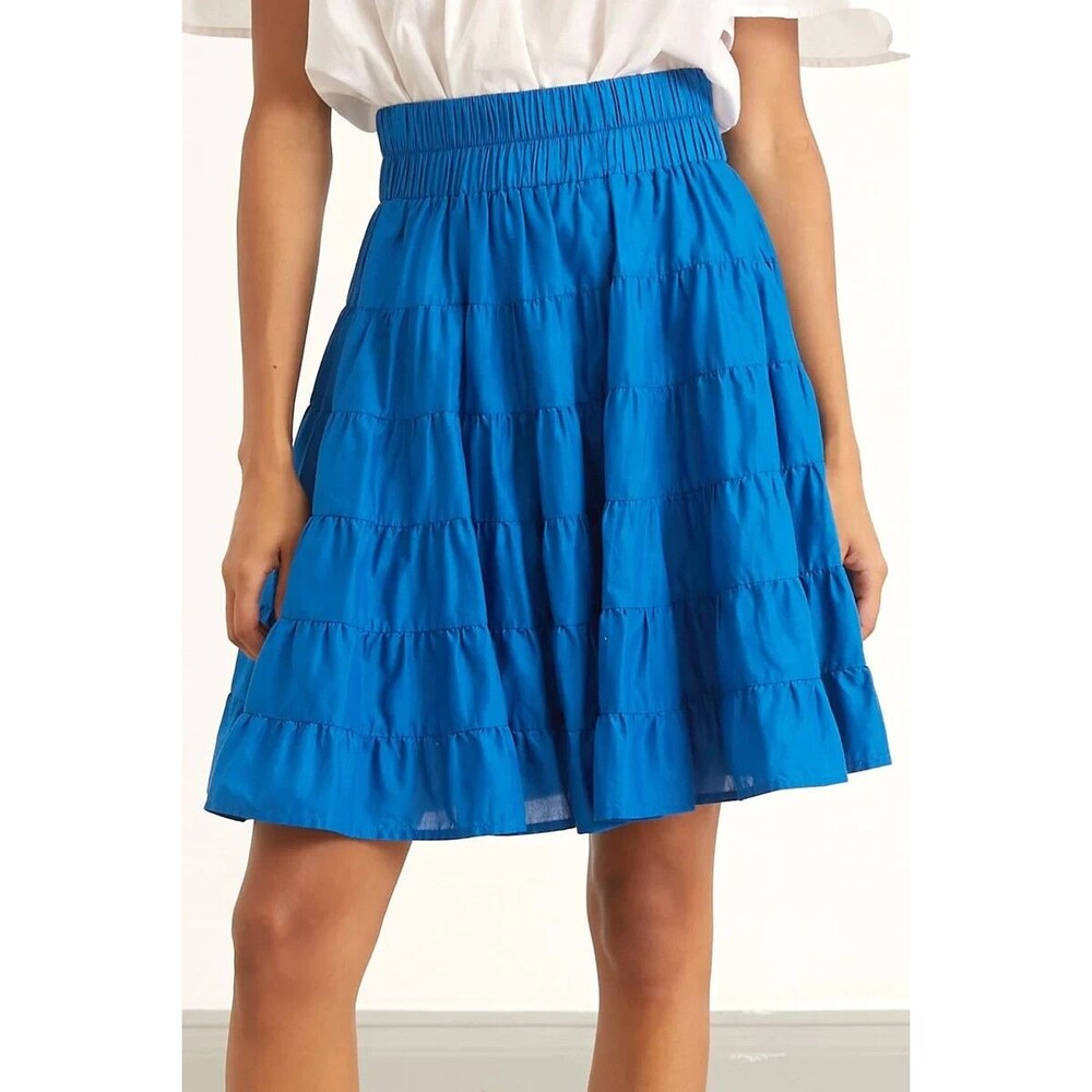Merlette NYC Texel Skirt Tiered High Waisted Solid Pull-On Cotton M 263609